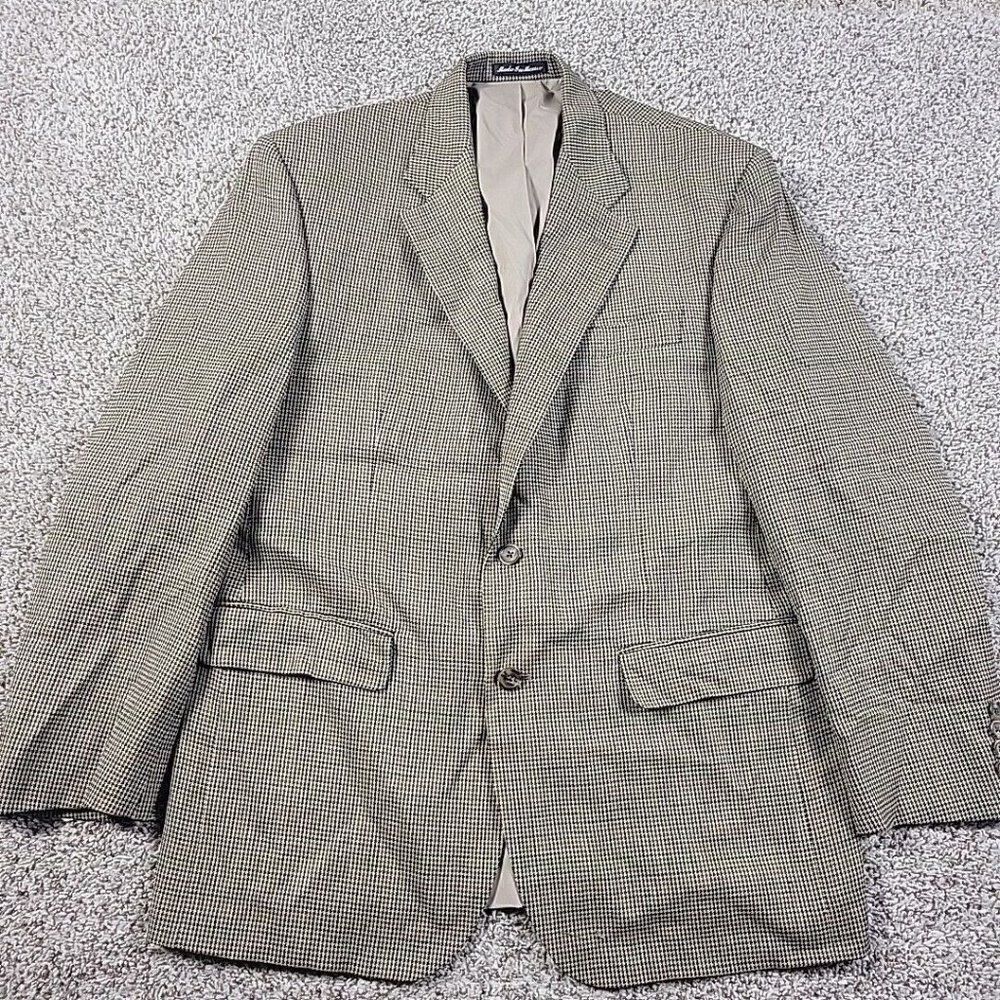 LAUREN Ralph Lauren Blazer Mens 42R Brown Houndstooth 100% Wool Sport Coat FLAW